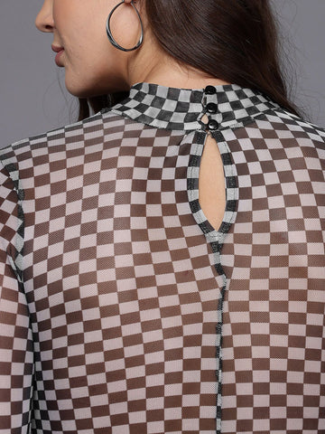 Women's Fitted Checked Party Regular Top