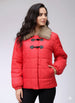 Women's Red Relaxed Fit Solid Puffer Jacket